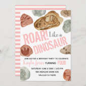 Niedlicher Rosa-Dinosaurier-Fossil Einladung (Vorne/Hinten)