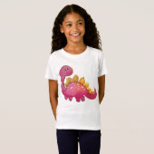 Niedlicher Rosa Dinosaurier Relief 3D-Look Mädchen T-Shirt (Vorne ganz)