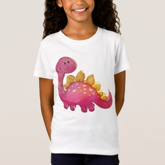 Niedlicher Rosa Dinosaurier Relief 3D-Look Mädchen T-Shirt (Vorderseite)