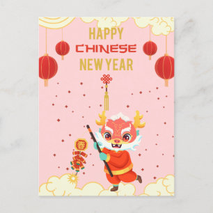 Niedlicher rosa Drache chinesisches Neujahr 2024 P Postkarte