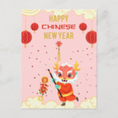 Niedlicher rosa Drache chinesisches Neujahr 2024 P Postkarte (Vorderseite)