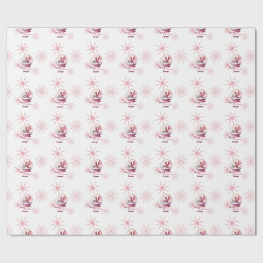Niedlicher Rosa Dragon Winterschnee Globe Schneefl Geschenkpapier (Flach)