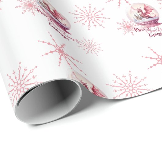 Niedlicher Rosa Dragon Winterschnee Globe Schneefl Geschenkpapier (Rolleneckpunkt)