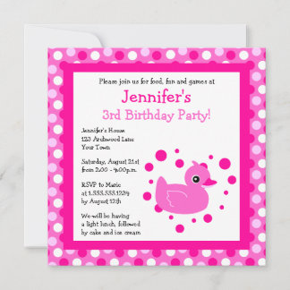Niedlicher rosa Ducky mit Polka Dots Geburtstagsem Einladung
