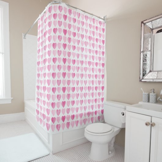 Niedlicher rosa Duschvorhang im Wasserfarbenbereic (Beispiel)