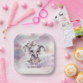 Niedlicher rosa Elefant 1. Geburtstag Pappteller (Party)