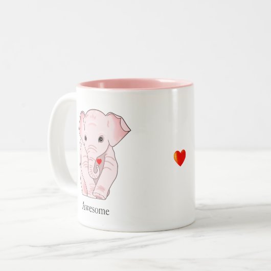 Niedlicher rosa Elefant, der ein Herz hält Zweifarbige Tasse (Vorderseite Links)