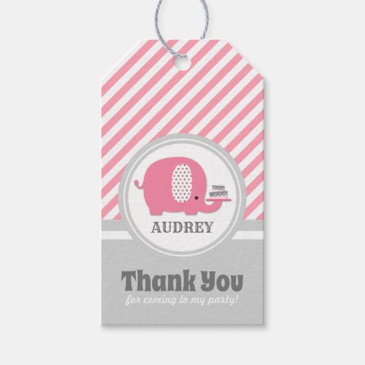 Niedlicher rosa Elefant erster Geburtstag Geschenkanhänger (Vorderseite)