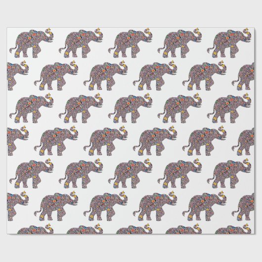 Niedlicher rosa Elefant in einer psychedelischen G Geschenkpapier (Flach)