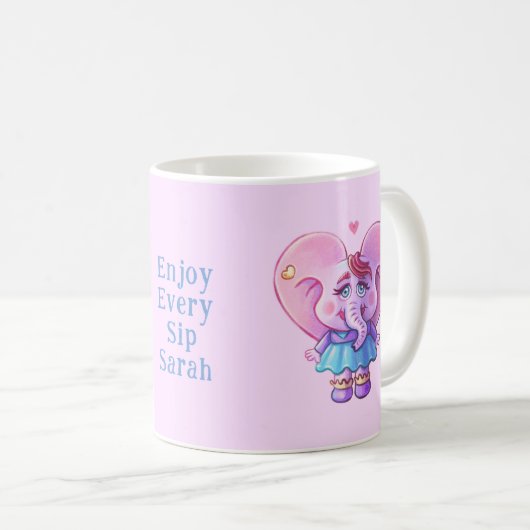 Niedlicher rosa Elefant in Liebe (mit Ihrem Namen) Kaffeetasse (VorderseiteRechts)