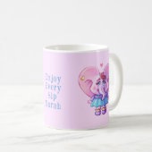 Niedlicher rosa Elefant in Liebe (mit Ihrem Namen) Kaffeetasse (VorderseiteRechts)