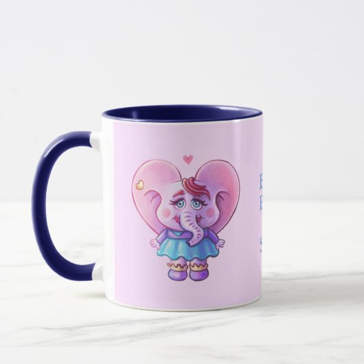 Niedlicher rosa Elefant in Liebe (mit Ihrem Namen) Tasse (Links)