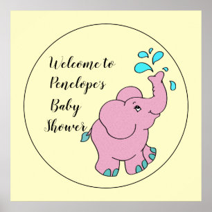 Niedlicher rosa Elefant mit Ihrem Namen Baby Showe Poster
