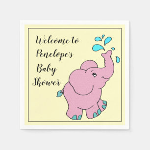Niedlicher rosa Elefant mit Ihrem Namen Baby Showe Serviette