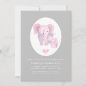 Niedlicher rosa Elefant Mutter und Mädchen Dusche Einladung (Vorderseite)