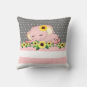 Niedlicher rosa Elefant Schlafen auf Sonnenblumen Kissen (Rückseite)