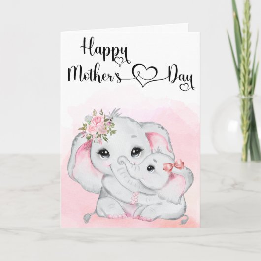 Niedlicher rosa Elefant und Baby Mother Day Karte (Vorderseite)