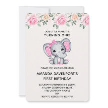 Niedlicher rosa Elefant und Rose Border Birthday I