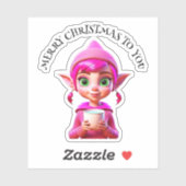Niedlicher Rosa Elf mit Kaffee oder Kakaowein Aufkleber (Blatt)