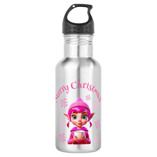 Niedlicher Rosa Elf mit Kaffee oder Kakaowein Edelstahlflasche (Vorderseite)