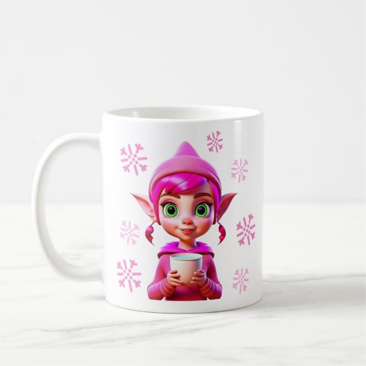 Niedlicher Rosa Elf mit Kaffee oder Kakaowein Kaffeetasse (Links)