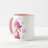 Niedlicher Rosa Elf mit Kaffee oder Kakaowein Tasse (Vorderseite Links)