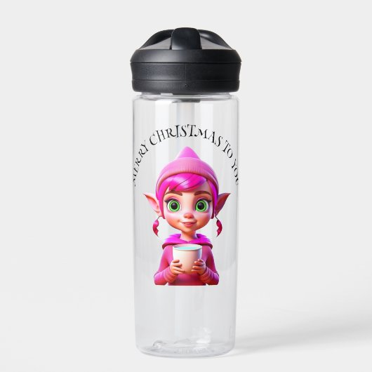 Niedlicher Rosa Elf mit Kaffee oder Kakaowein Trinkflasche (Vorderseite)