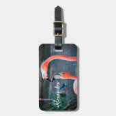 Niedlicher Rosa Flamingo-Foto individuelle Name Gepäckanhänger (Vorderseite vertikal)