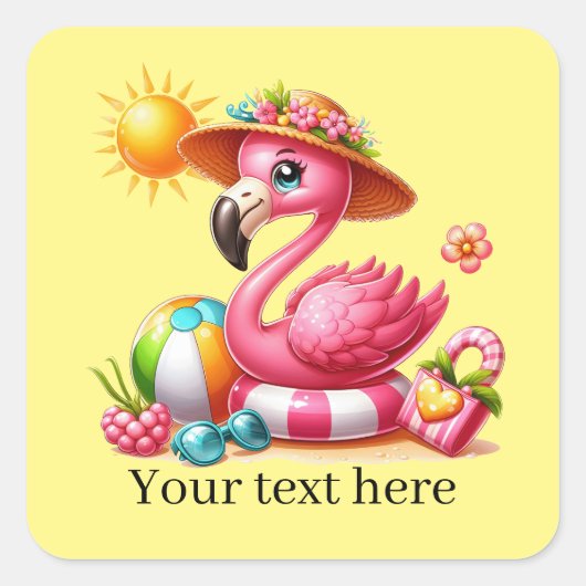 Niedlicher Rosa Flamingo Strand Square Sticker (Vorderseite)