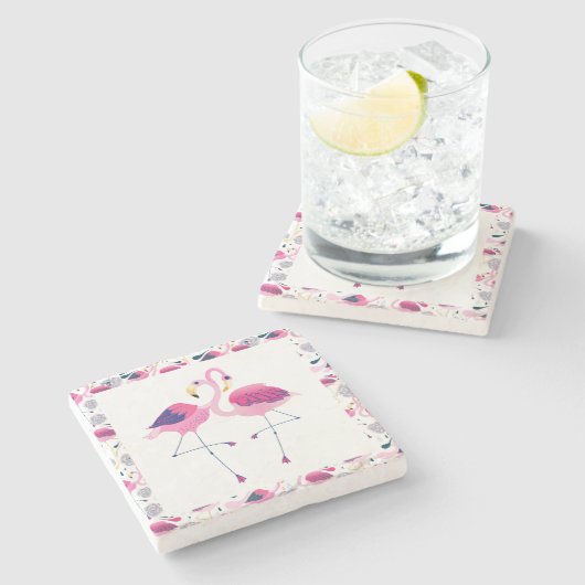 Niedlicher rosa Flamingos in Liebe Illustration Steinuntersetzer (Seitenansicht)