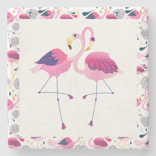 Niedlicher rosa Flamingos in Liebe Illustration Steinuntersetzer (Vorderseite)