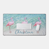 Niedlicher rosa Flamingos tropischer Strand indivi Schreibtischunterlage (Tastatur & Maus)