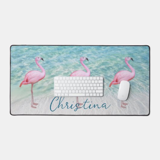 Niedlicher rosa Flamingos tropischer Strand indivi Schreibtischunterlage (Tastatur & Maus)