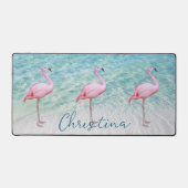 Niedlicher rosa Flamingos tropischer Strand indivi Schreibtischunterlage (Vorderseite)