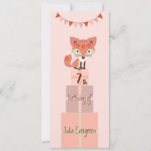 Niedlicher Rosa Fox 7. Geburtstag Einladung