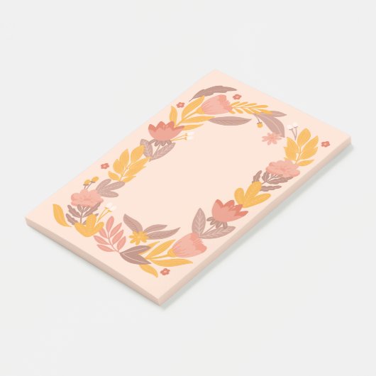 Niedlicher, rosa gelber Garten mit Blumen. Botanis Post-it Klebezettel (angewinkelt)