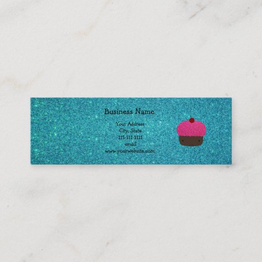Niedlicher rosa Glitterkuchen-Türkis-Glitter Mini Visitenkarte (Vorderseite)