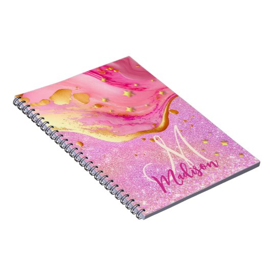 Niedlicher Rosa Glitzer Goldmarmor Notizblock (Rechte Seite)