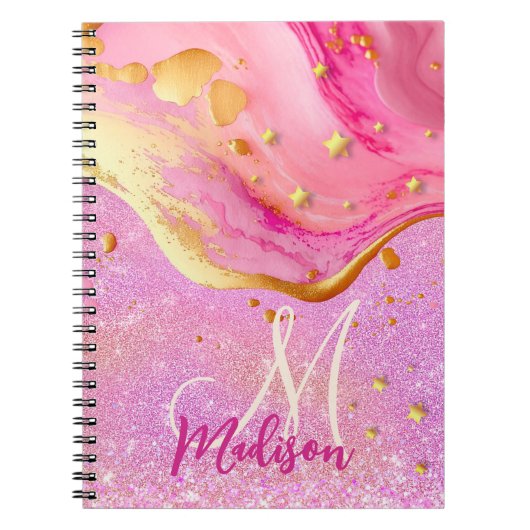 Niedlicher Rosa Glitzer Goldmarmor Notizblock (Vorderseite)