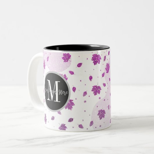 Niedlicher rosa Glitzer Herbstleaste hinzufügen Zweifarbige Tasse (Vorderseite Links)