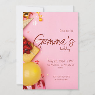 niedlicher rosa Glitzer zum Geburtstag Einladung