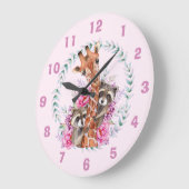 Niedlicher Rosa Jungle Safari Giraffe Kinderzimmer Große Wanduhr (Winkel)