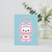 Niedlicher rosa Katzenroboter Postkarte (Stehend Vorderseite)