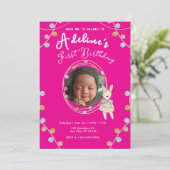 Niedlicher rosa Kindergeburtstag Einladung (Stehend Vorderseite)