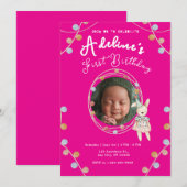 Niedlicher rosa Kindergeburtstag Einladung (Vorne/Hinten)