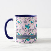 Niedlicher Rosa Kingfisher-Blumenmuster Name Tasse (Links)