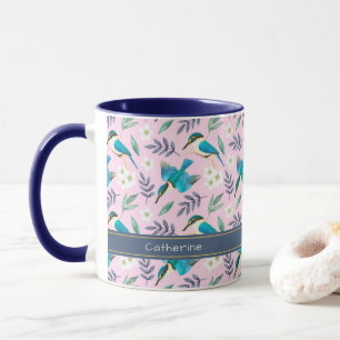 Niedlicher Rosa Kingfisher-Blumenmuster Name Tasse