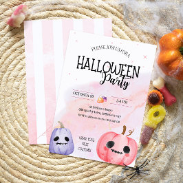 Niedlicher rosa Kürbis Aquarellkinder Halloween-Pa Einladung