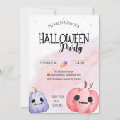 Niedlicher rosa Kürbis Aquarellkinder Halloween-Pa Einladung (Vorderseite)
