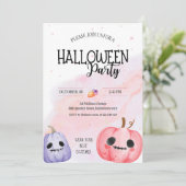 Niedlicher rosa Kürbis Aquarellkinder Halloween-Pa Einladung (Stehend Vorderseite)